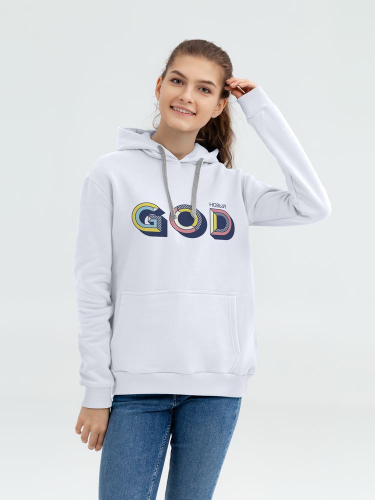 Толстовка с капюшоном «Новый GOD», белая, XS