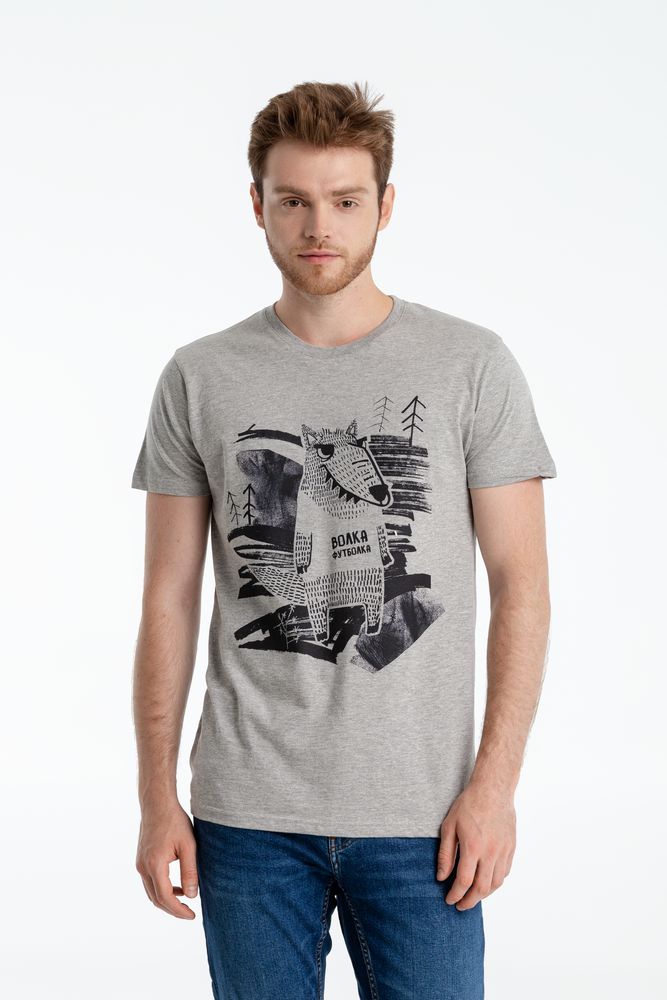 Футболка «Волка футболка», серый меланж, S