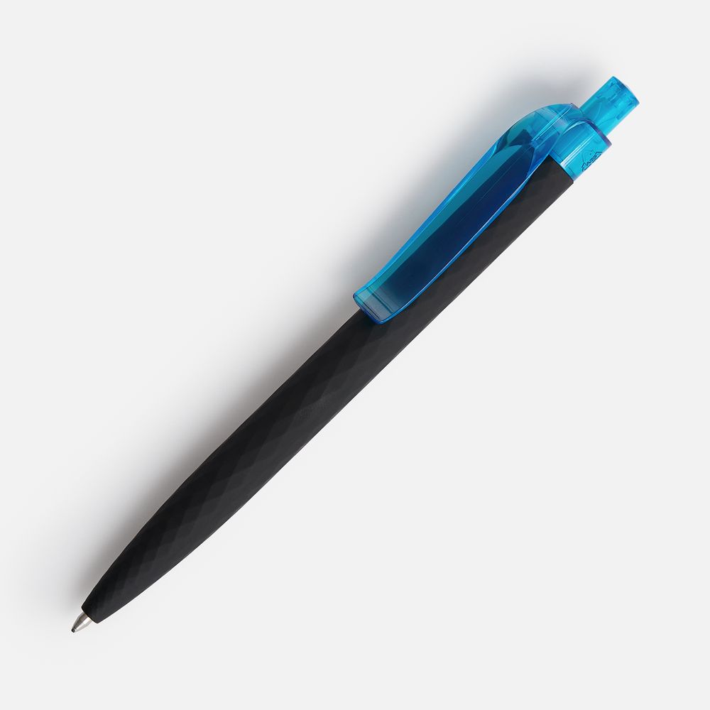 Ручка шариковая Prodir QS01 PRT-T Soft Touch, черная, с голубым