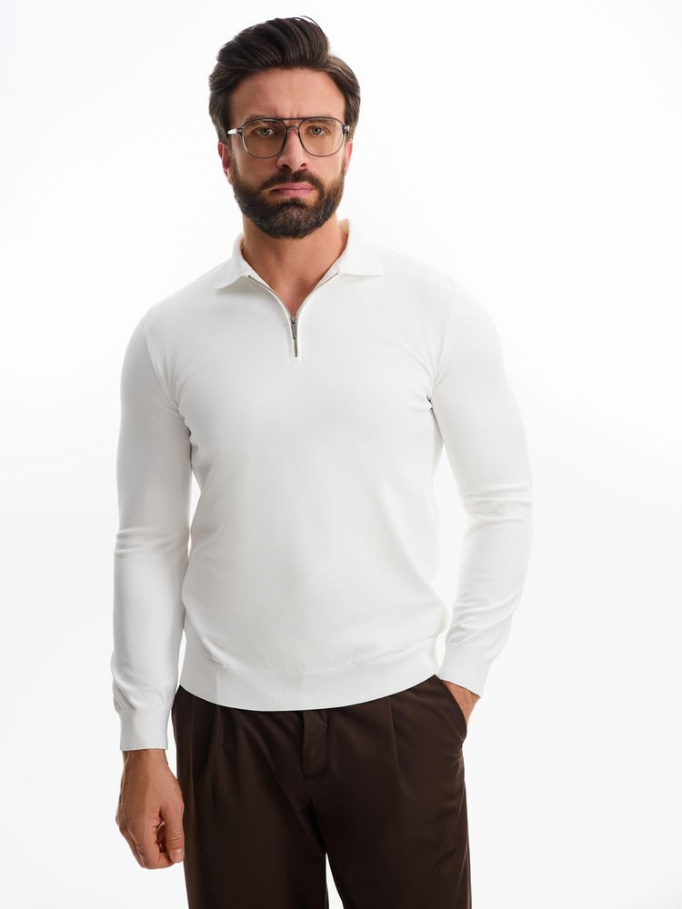 Рубашка поло мужская с длинным рукавом Terrazzo, белая, L/XL