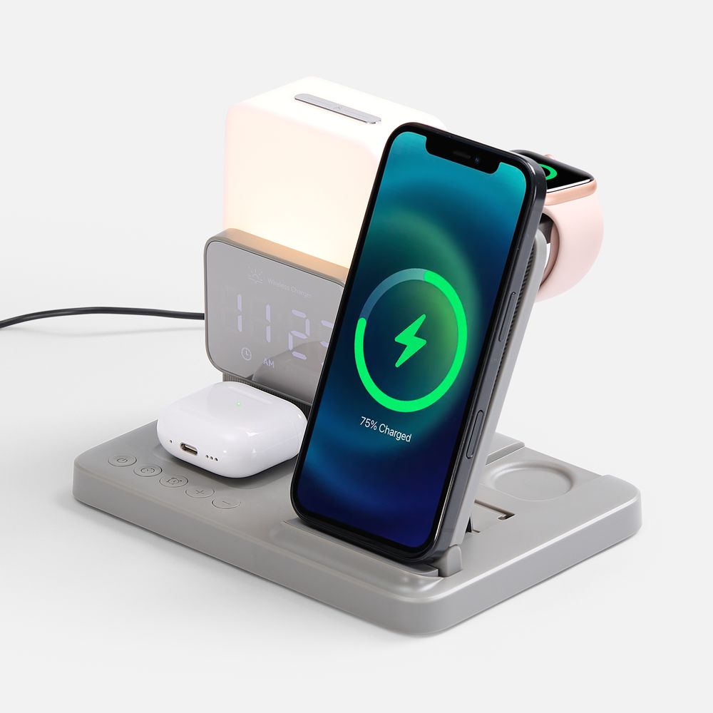Зарядная станция с электронными часами и подсветкой Large Charge ver. 3, Зарядная станция с электронными часами и подсветкой Large Charge ver.3, серая