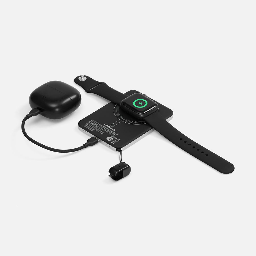 Аккумулятор с быстрой и беспроводной зарядкой смартфона, часов и наушников Seven Mil, 5 000 мАч, Аккумулятор с быстрой и беспроводной зарядкой Seven Mil, 5 000 мАч, серебристый